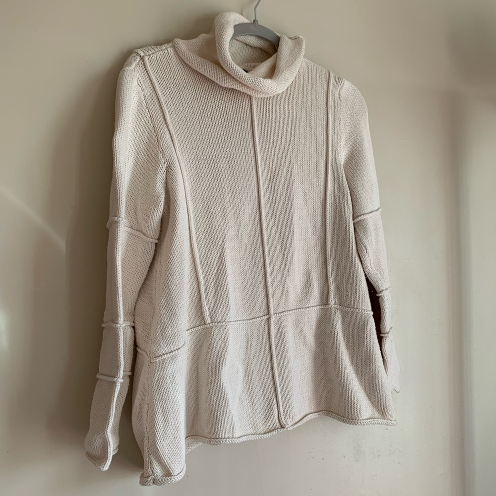 Pure Elegant Cream Turtleneck Sweater 100% Cotton Long Sleeve Women Size Small